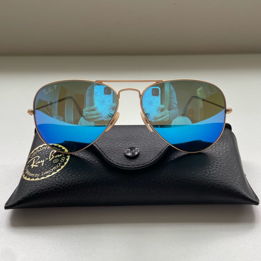 Ray-ban Polarized Aviator Flash Lenses Blue and Gold